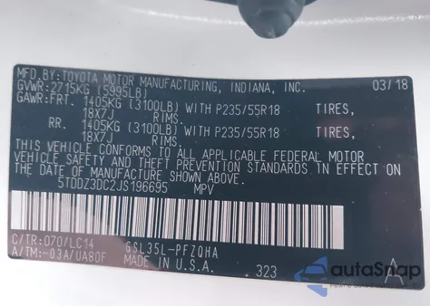 2018 Toyota Sienna Xle Premium 7 Passenger из США, поврежденный, VIN 5TDDZ3DC2JS196695